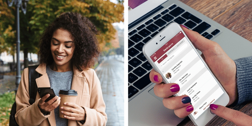 Woman using an event app on her smartphone